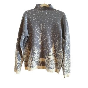 Tahari Deer Winter Snowfall Scene Woman's Sweater Lilac White *No Sz Tag Larger